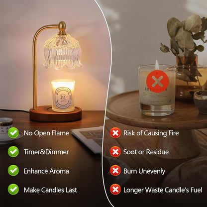 MEIXISUE Candle Warmer Lamp with Timer and Dimmer,Electric Gold Light Gifts for Women Melt Wax Warmer Lamp with 2 Bulbs for Candle Jars House Warming New Home Decor Bedroom
