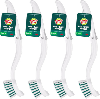 Scotch-Brite Small Utility Brush, Long Lasting Dish Brush with Handle for Scrubbing Cookware, Hands, Tile, Grout, Cutting Boards, and Utensils without Scratching, Antimicrobial, and Rinses Clean
