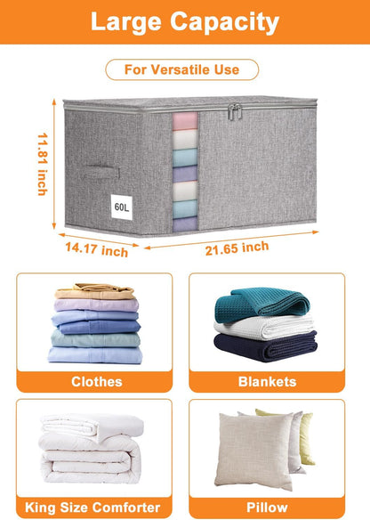 punemi Comforter Storage Bag, Large Blanket Storage Bags with Sturdy Structure, Zipper & 2 Handles for King/Queen Comforters, Quilts, Duvets, Pillows, Bedding and Clothes, 21.7x14.2x11.8in, 2 Pack