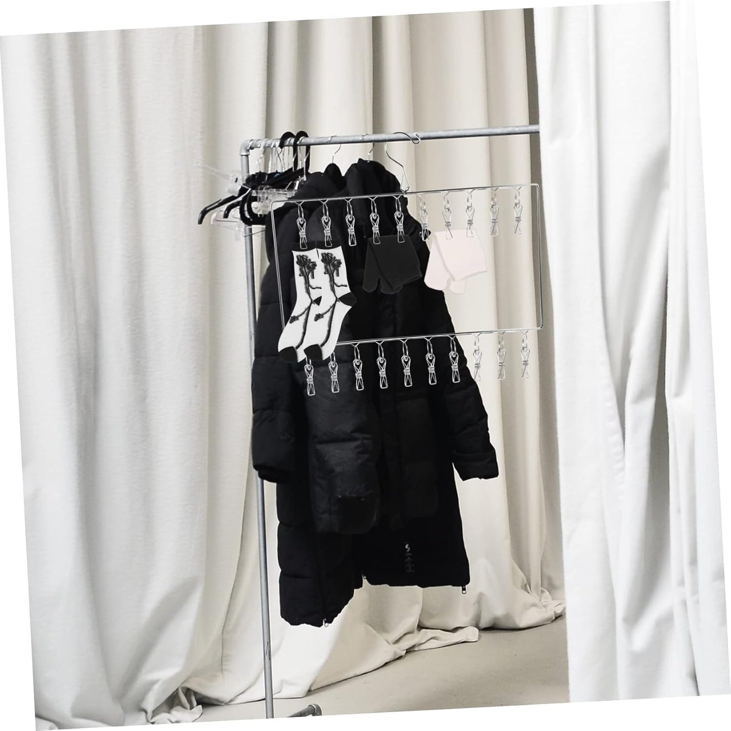 Luxshiny Stainless Steel Drying Rack Sock Hanger with Clips for Drying Socks Bras Clothes and Underwear Resistant Laundry Drying for Home Use