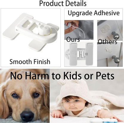Fridge Lock, 180° Swivel RV Camper French Refrigerator Latch 90 Degree Adhesive No Drill, Baby Proofing Cabinet Freezer Oven, Renter Friendly Childproof Safety Lock for Toddler Cat 2-Pack