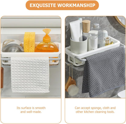 IMIKEYA Kitchen Retractable Dishcloth Holder Wall-mounted Rag Shelf White 210g No-drill Sponge Rack for Sink Organization Home Cleaning Supplies