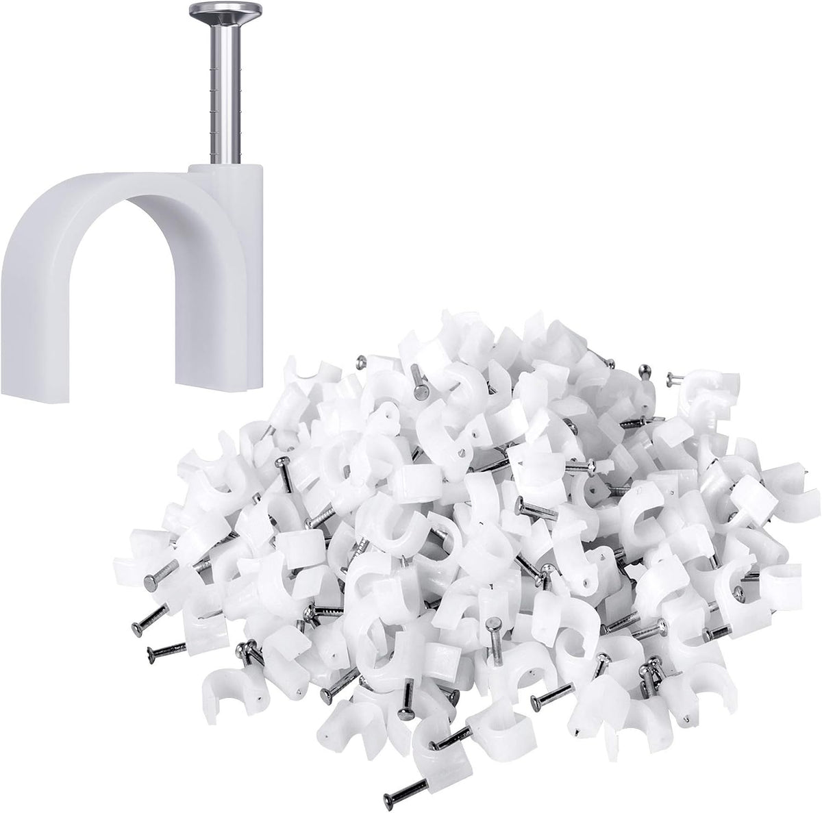 200 Pcs Cable Clips Nail in, Cord Clips Ethernet Cables Wire Wall Clips Cable Straps Cables Tacks Cable Nails Coax Cable Clips Cable Management for Speaker 7mm Cat6 - White