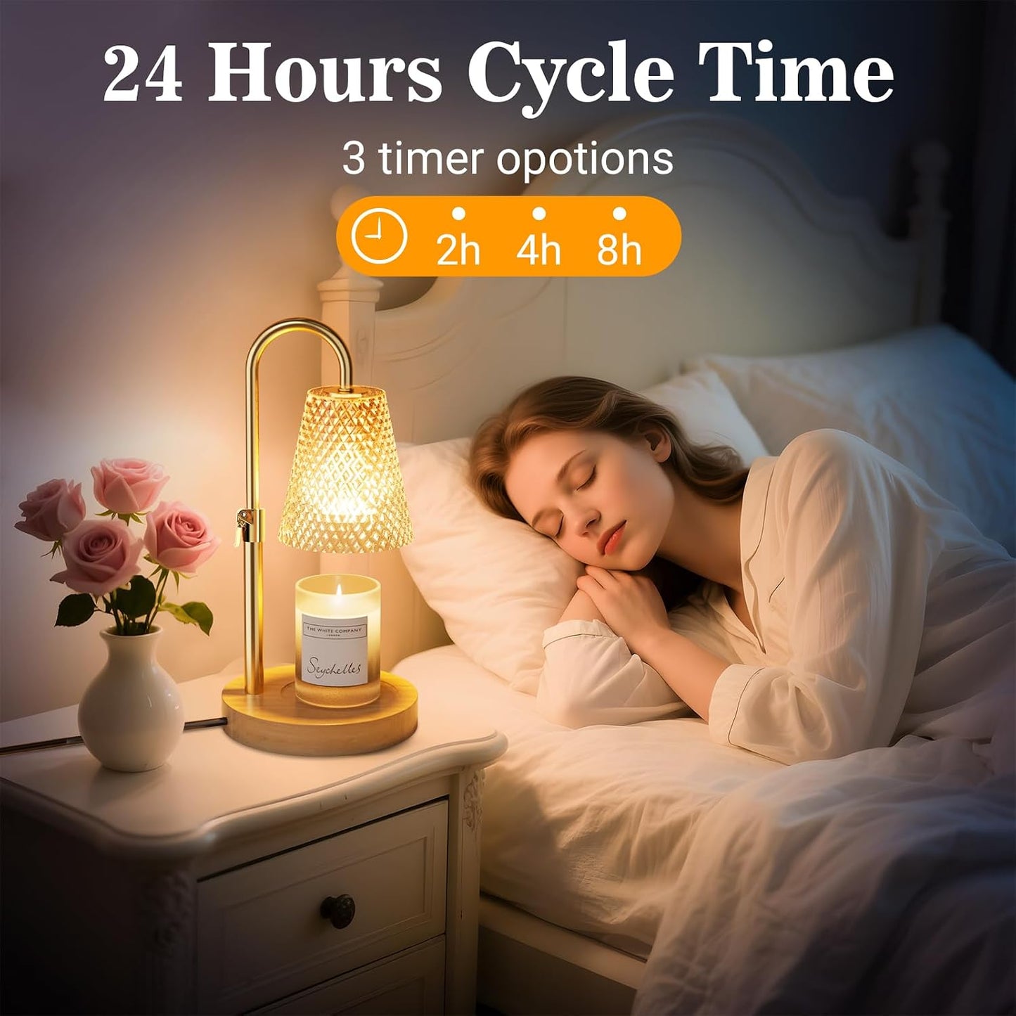 hyrion Candle Warmer Lamp with Timer Dimmable, Birthday Gifts for Women Mom, Adjustable Height Candle Warmer for Jar Candles, Flower Flameless Candle Lamps with 2 Bulbs, Housewarming, Home Decor