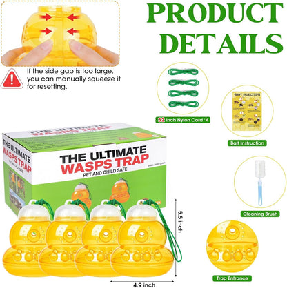 4 Pack Reusable Wasp Traps Outdoor Hanging | Yellow Jacket Trap Carpenter Bee Traps for Outside Hornet Trap Wasp Catcher for Outdoors, Wasps Killer Garden, Farm