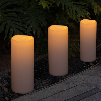 NURADA Large Waterproof Flameless Candles 6" 8" 10" x 4" - Outdoor Indoor LED Pillar Flickering Candle Battery Operated with Timer Remote for Patio Porch Lanterns - Ivory White Set of 3