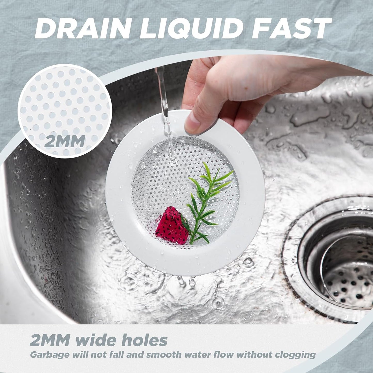 Retisee 2 Pcs Sink Strainer Stainless Steel Kitchen Sink Drain Strainer Basket Cover Mesh Hair Food Catcher, Large Wide Rim of 4.4 Diameter(Brushed Silver)