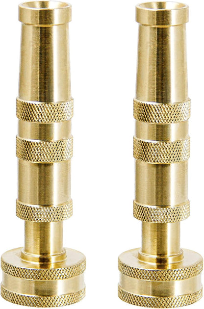 Twinkle Star Heavy-Duty Brass Adjustable Twist Hose Nozzle, 2 Pcs | 3/4” GHT Brass Garden Hose Nozzle, Adjustable Water Flow