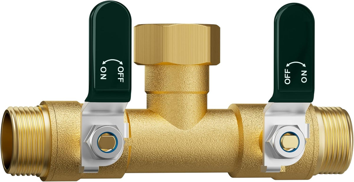 EBH Garden Hose Splitter 2 Way, Heavy Duty Solid Brass Hose Splitter with Shutoff Valves, Water Spigot Splitter With 304 Stainless Steel Handle, Full Flow Outdoor Faucet Splitter, 3/4" GHT Thread