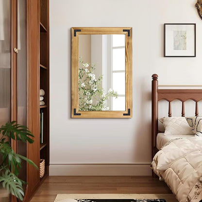 55"x22" Full Length Mirror with Wooden Frame，Natural Wooden Standing Mirror, Solid Wood Frame, Hanging or Leaning Wall-Mounted, Suit for Farmhouse, Living Room, Bedroom (Light Brown)