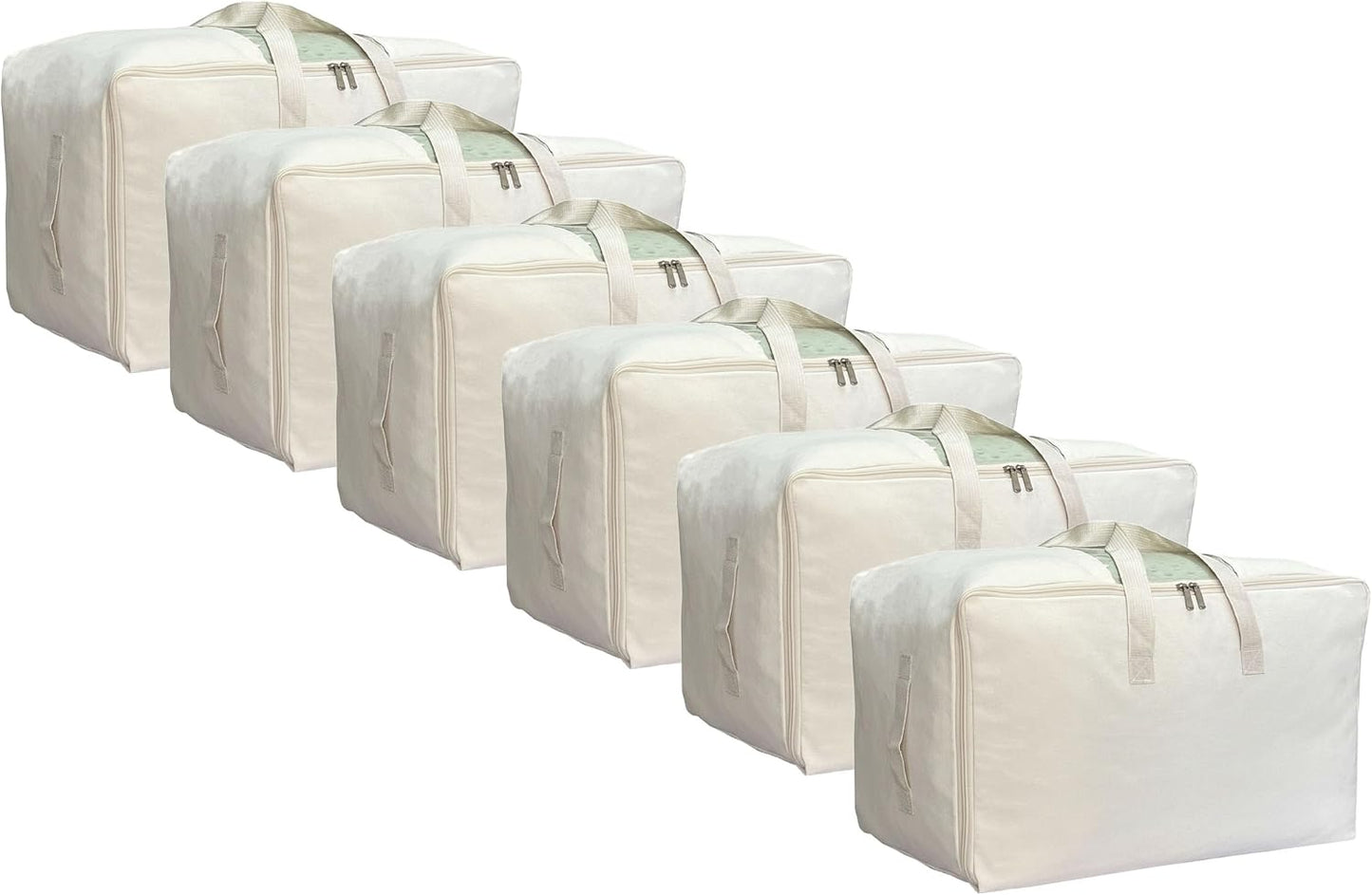 DoYiKe Soft Large Canvas Storage Bags with Zipper and Clear Window, Cotton Linen Storage Organizer for Pillows, Quilt, Blankets and Comforter, 80L, 4 Pack, Beige