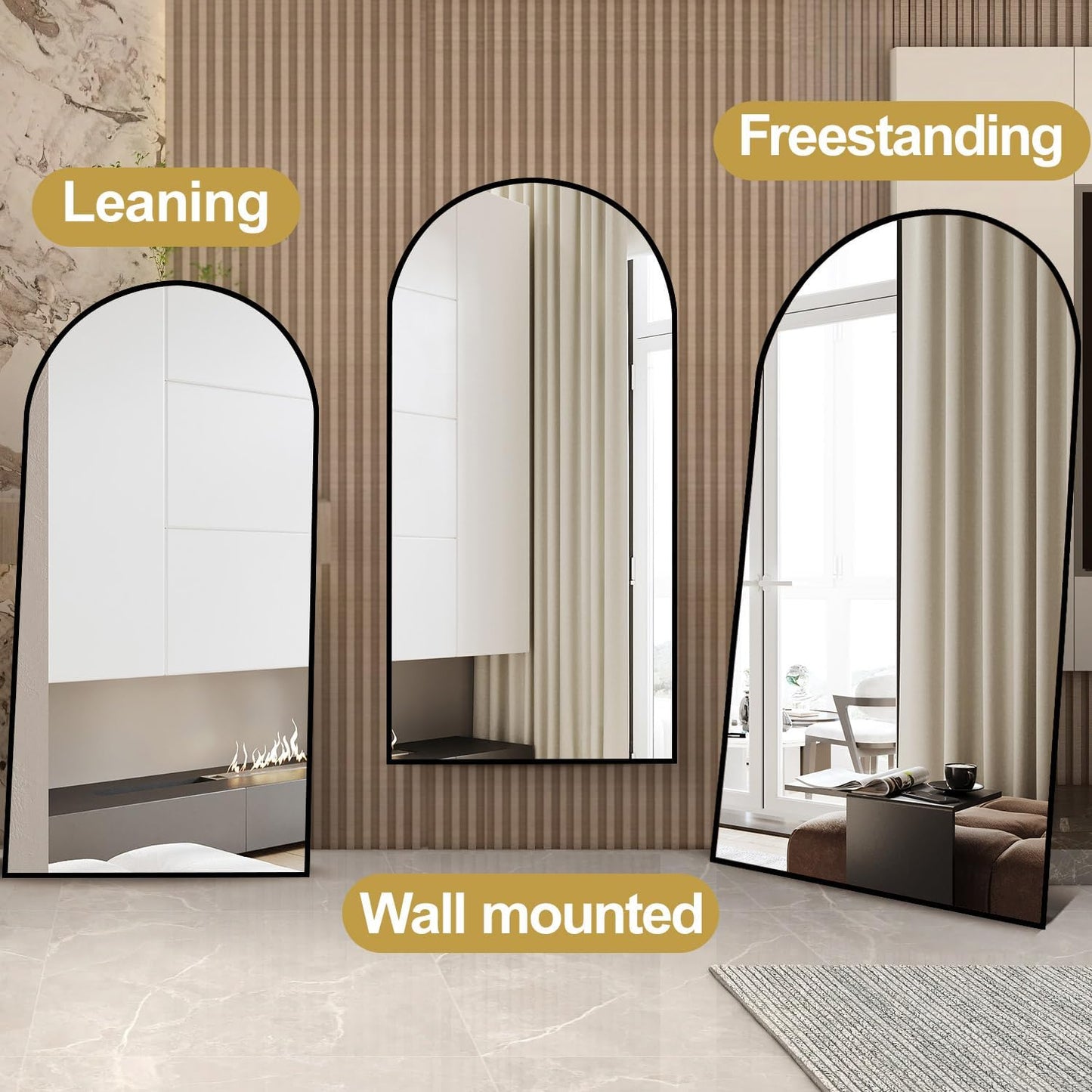 Prywot Arched Full Length Mirror, 70"x26" Free Standing Floor Mirror, Modern Full Body Mirrors with Stand, Wall Mirrors with Aluminum Alloy Frame for Bedroom,Living Room, Gold