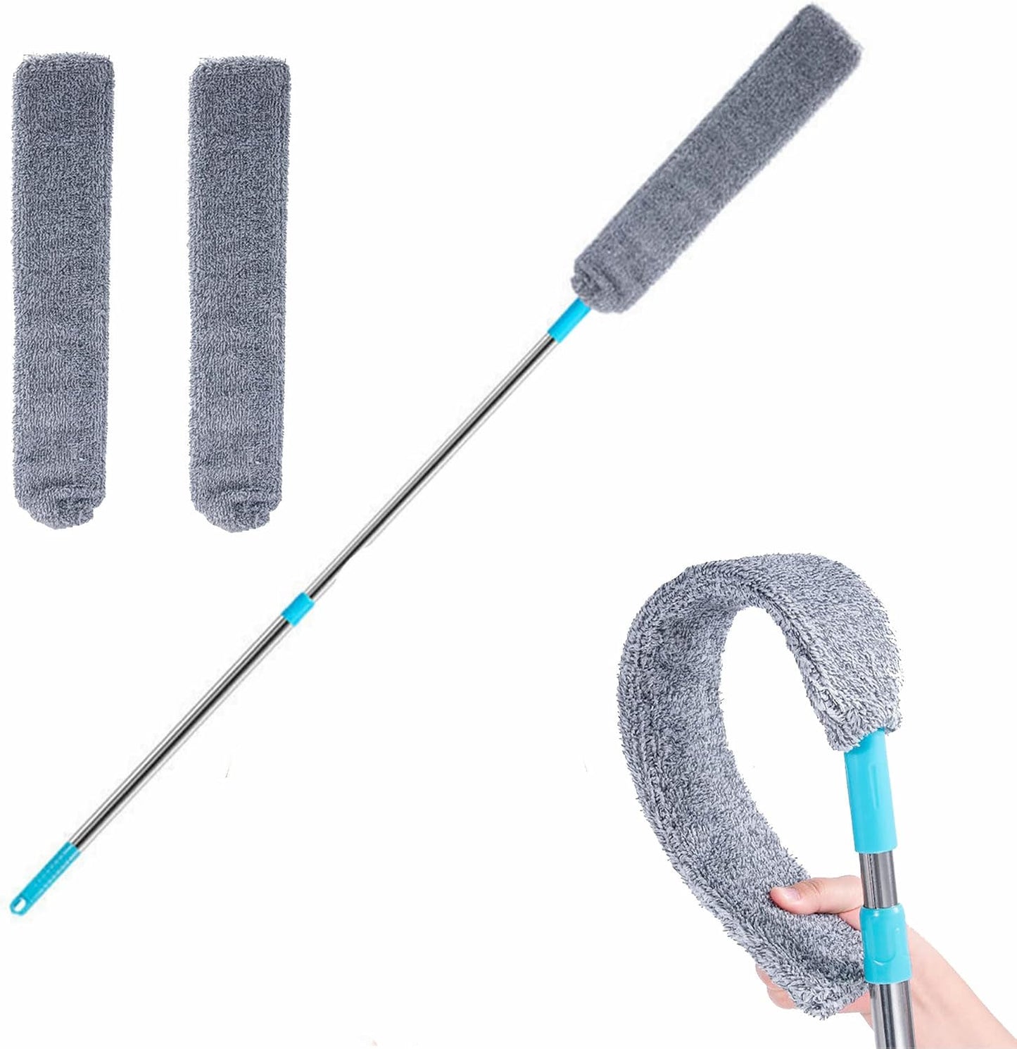 Microfiber Duster Kit High Reach Ceiling Fan Duster with Extendable Pole 100" Telescoping Cobweb Duster for Cleaning, Bendable Head Washable Duster for Ceiling, Fan, Furniture