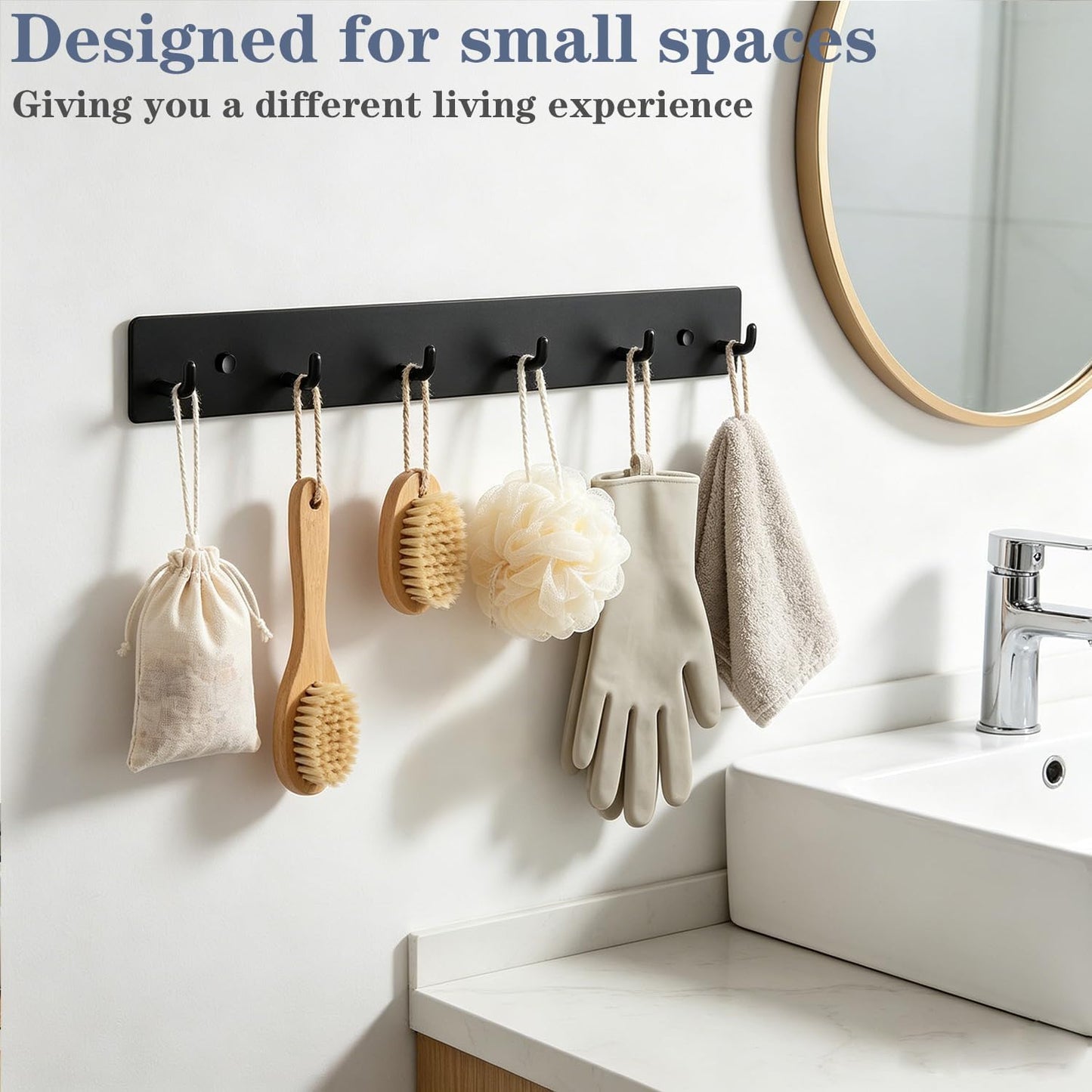 Coat Rack Wall Mounted, Heavy Duty Wall Hooks for Hanging Keys Purse Towel Coat, Premium Stainless Steel Entry Coat Hooks Rack, Large Adhesive Key Holder Towel Racks for Bathroom RV (Black)