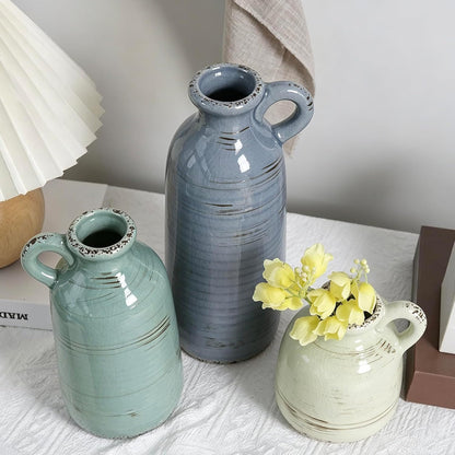 CUCUMI Ceramic Vase Set of 5, Home Decor Farmhouse Décor Handmade Pottery Vases for Pampas Grass, Dried Fresh Flowers, Table, Living Room, Kitchen, Shelf, Entryway Mantel Neutral Tones