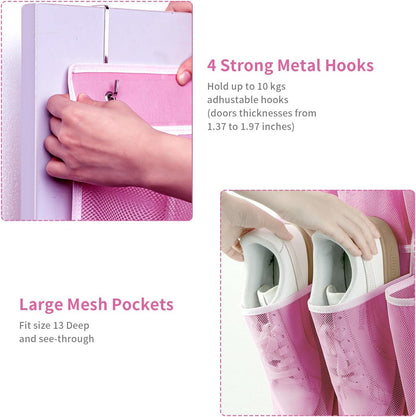 SAVERHO 35 Pockets Over the Door Shoe Organizer, Hanging Shoe Organizer for Door with 35 Mesh Pockets Large Capacity Shoe Hanging Storage Bag with 4 Metal Hooks (White-1Pack)