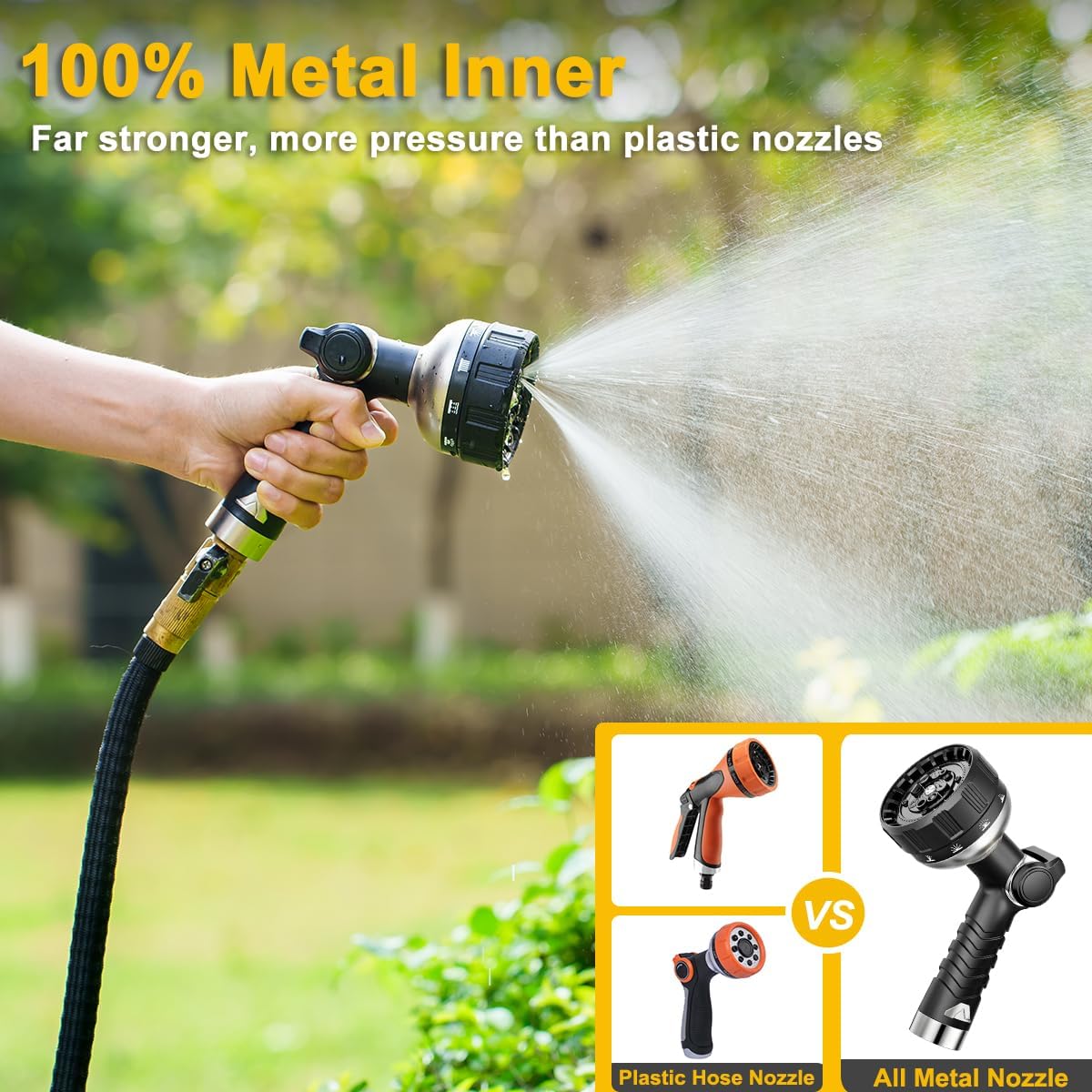 FANHAO Heavy Duty Garden Hose Nozzle, Metal Water Hose Sprayer with 10 Spray Patterns, Thumb Control, On Off Valve, High Pressure Water Nozzle for Plants Watering, Car and Pet Washing, Blue