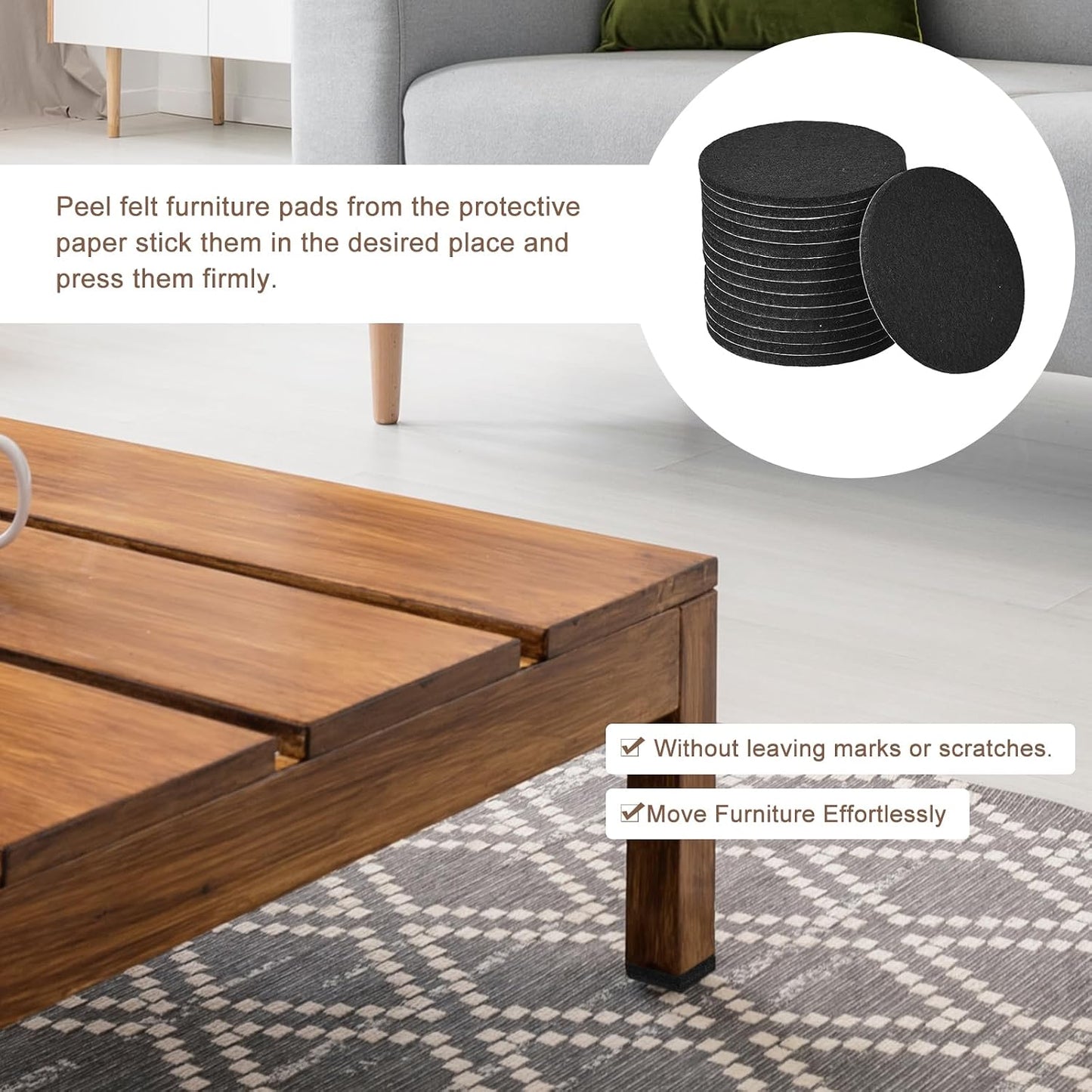 uxcell Furniture Pads, 36Pcs 0.5" - Round Self Adhesive Felt Furniture Pads, Floor Protectors for Furniture Feet Chairs Legs Hardwood Floors (Black)