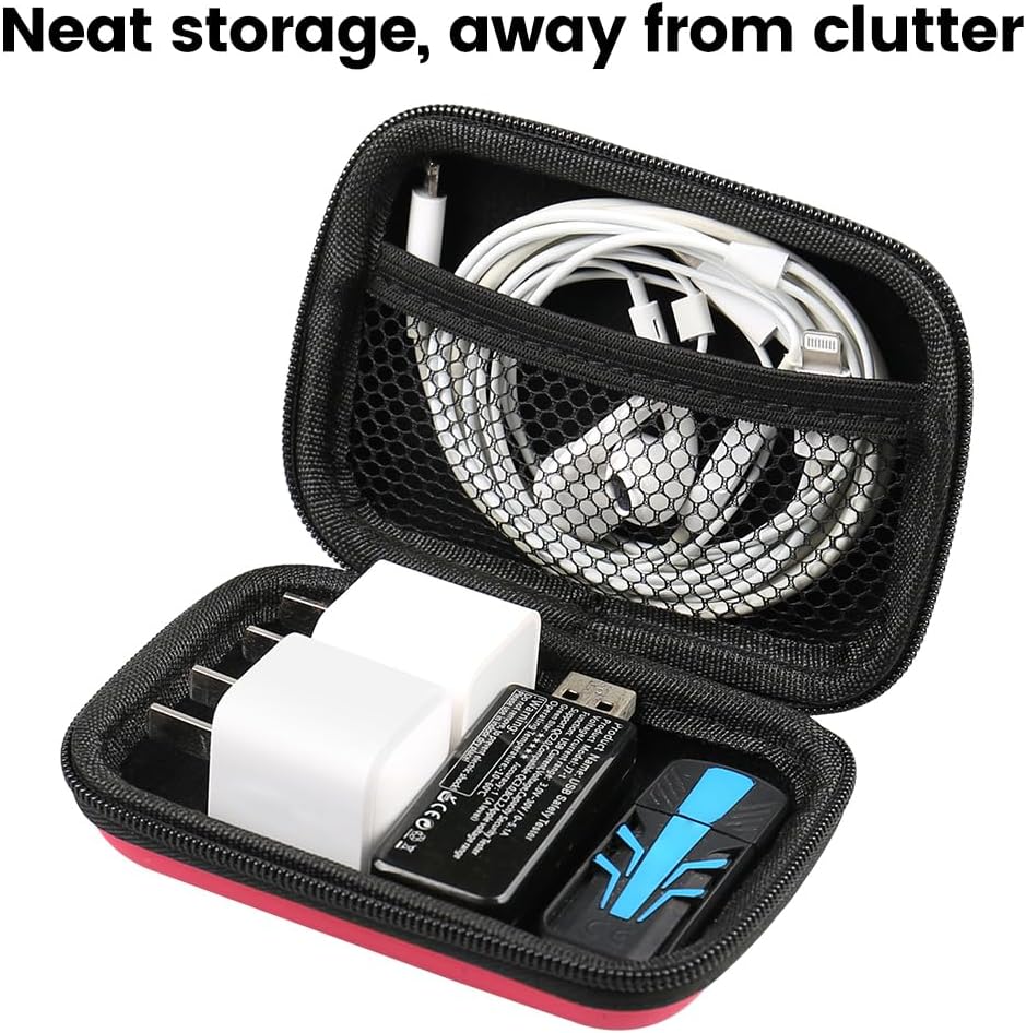 Earbud Case, RISETECH Hard EVA Earphone Carrying Case Holder Headphone Small Pouch Electronic Organizer Travel Bag for EarPods, Airpods, Beats Flex, Bose Wireless Wired Earbuds, USB Flash Drive -Red