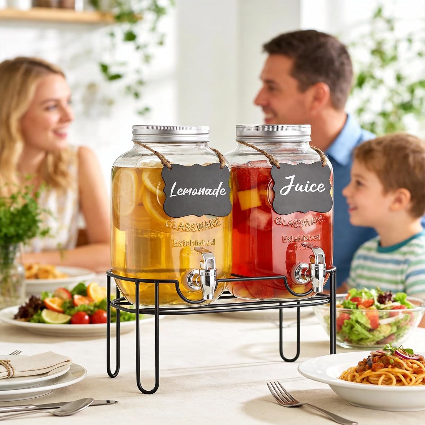 2 Gallon Glass Drink Dispensers For Parties，Lemonade Beverage Dispenser With Stand And Spigot For BBQ, Picnic, Party,Laundry Detergent Dispenser