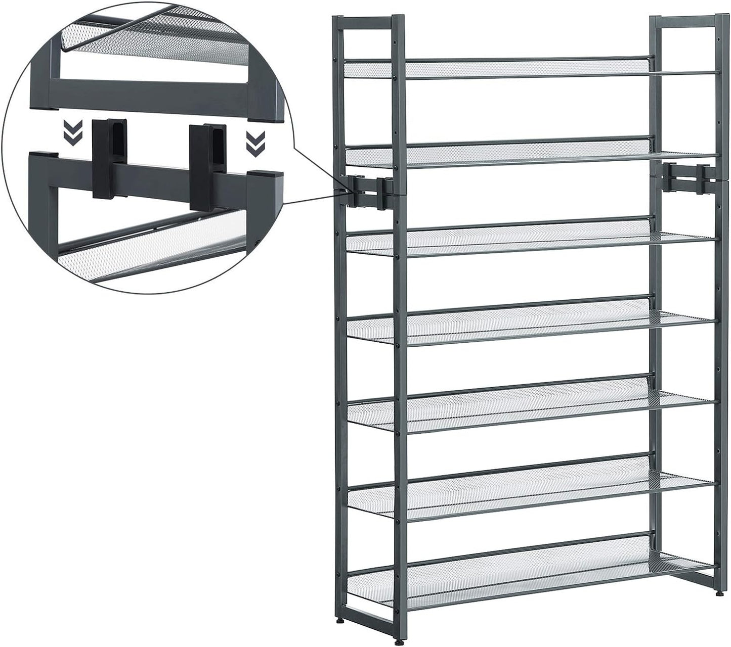 SONGMICS Shoe Rack, 12-Tier Shoe Organizer, Metal Shoe Storage for Garage, Entryway, Set of 2 6-Tier Stackable Shoe Shelf, with Adjustable Flat or Angled Shelves, Holds 48-60 Pairs, Black ULMR12B