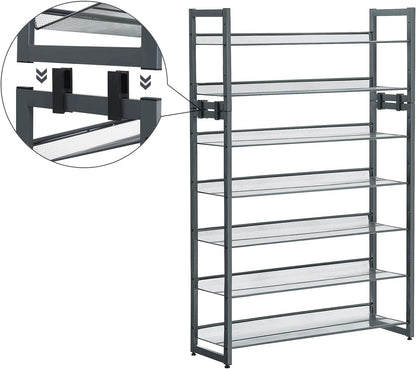 SONGMICS Shoe Rack, 12-Tier Shoe Organizer, Metal Shoe Storage for Garage, Entryway, Set of 2 6-Tier Stackable Shoe Shelf, with Adjustable Flat or Angled Shelves, Holds 48-60 Pairs, Black ULMR12B