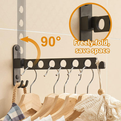 JOOM Wall Mounted Clothes Drying Rack, Black, 1 Pack | Folding Clothes Hanger for Laundry Room, Retractable wall hanger folds flat, saves space in closets, bathrooms, Small Spaces