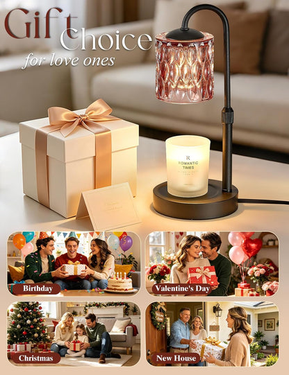 Briever Dimmable Candle Warmer Lamp with Timer, Height Adjustable Electric Candle Wax Warmer, Christmas Birthday Gifts for Women Mom, House Warming Gifts New Home Room Decor, Walnut Solid Wood Base
