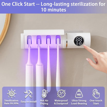 Wall Mounted Toothbrush Holder, Electric Smart Toothbrush Holders with Cleaning & Drying, 4 Toothbrush Slots Cleaner Case with Dust Cover, Toothbrush Organizer for Bathroom (White)