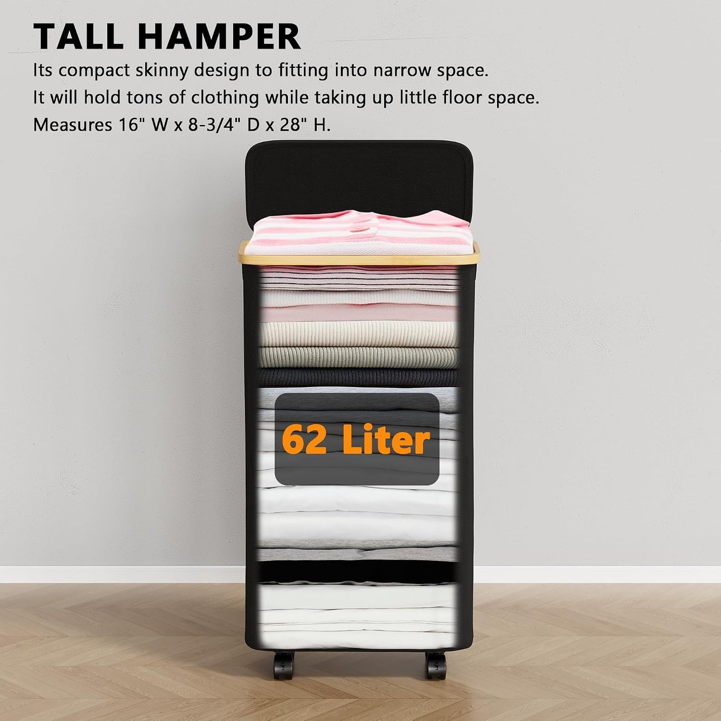SpaceAid Double Laundry Hamper 2 Section with Lid and Removable Laundry Bags, 160L Clothes Basket with Bamboo Handles, Large Collapsible Hamper for Bedroom, Bathroom, Dorm, Laundry Room - White