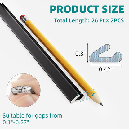 19.7 Ft V-Shape Thin Weather Stripping Door Seal Strip for Doors Frame,Self Adhesive Foam Tape Weatherstripping Door Insulation Winter,Door Soundproof Gap Filler Sealing Strip,Black