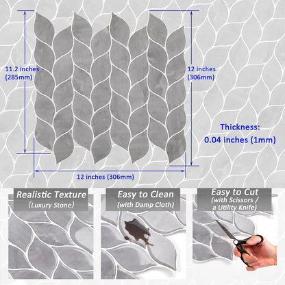 Tilingview 10 Pcs Vinyl Leaf Peel and Stick Tile for Kitchen Backsplash, Premium Self-Adhesive Tiles Plastic Wall Stickers Art Mosaics (Blue Gray)