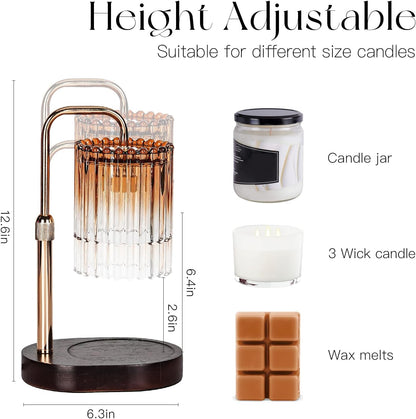 Candeldo Candle Warmer Lamp with Timer: Black Wax Melt Warmer | Height Adjustable, Dimmable, with 2 Bulbs, Modern Farmhouse Decor for Home, Bedroom, Gifts for Women, Birthday, Housewarming