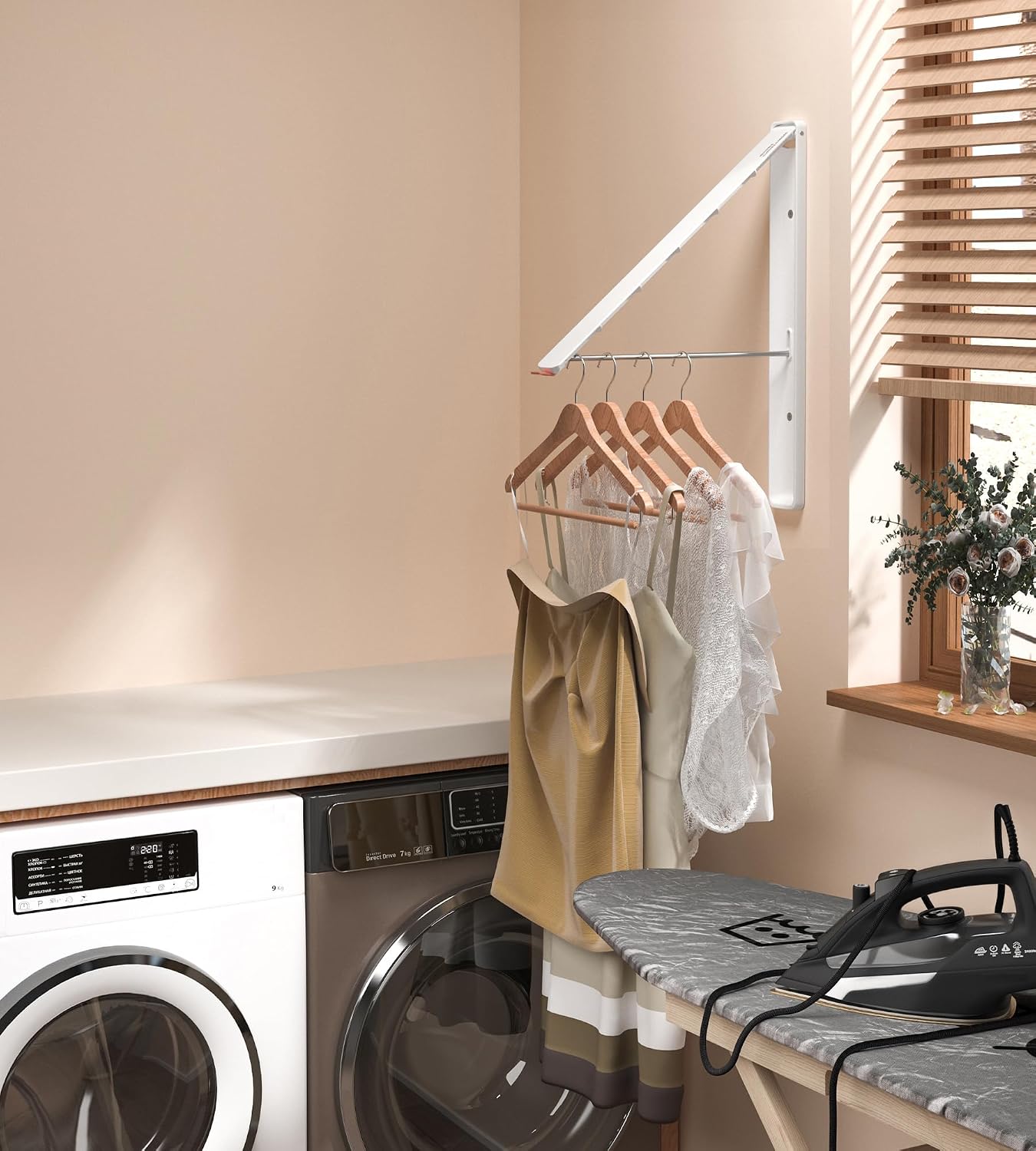 Dr.DJ Clothes Drying Rack Wall Mounted, Retractable & Foldable Clothes Hanger for Laundry Room Organization and Storage, Clothes Hanger Rack for Dorm, Closet, Balcony, Laundry Room(1P, Metal, Black)