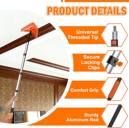 LAANPOLE 26FT Reach Dusters for Cleaning, Ceiling Fan Cleaner Duster with Extension Pole, Wall and Baseboard Cleaner Mop with Handle for Window Cobweb Fan Blade and High Ceiling