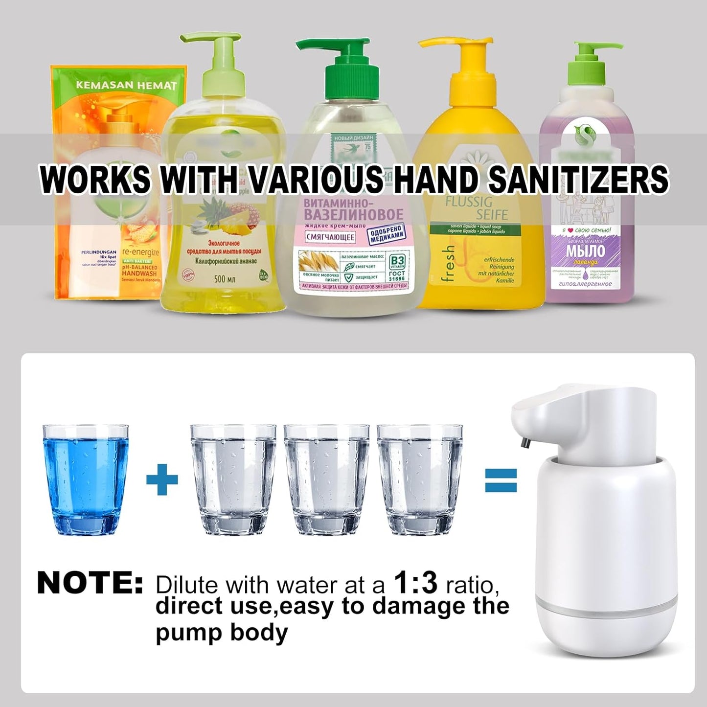 Automatic Foaming Soap Dispenser 15oz/420ml Foaming Hand Sanitizer Touchless Wall Mount with 4levels Adjustable Free Touch Electric Soap Dispenser Rechargeable with Sensor(White)