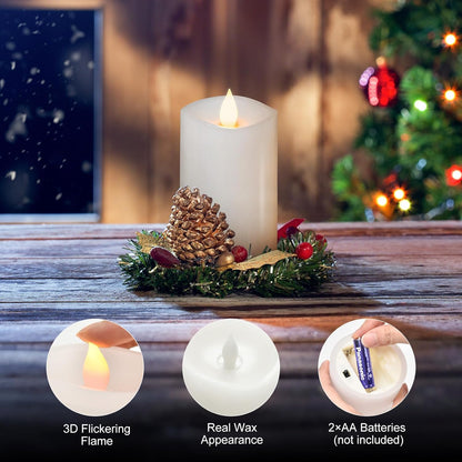 3x4 Flickering Flameless Candles Set of 3,Real Wax Pillar LED Candles,with Timer,4 inch Flameless Candles with Remote,for Party Wedding Holiday Home Decor,Ivory