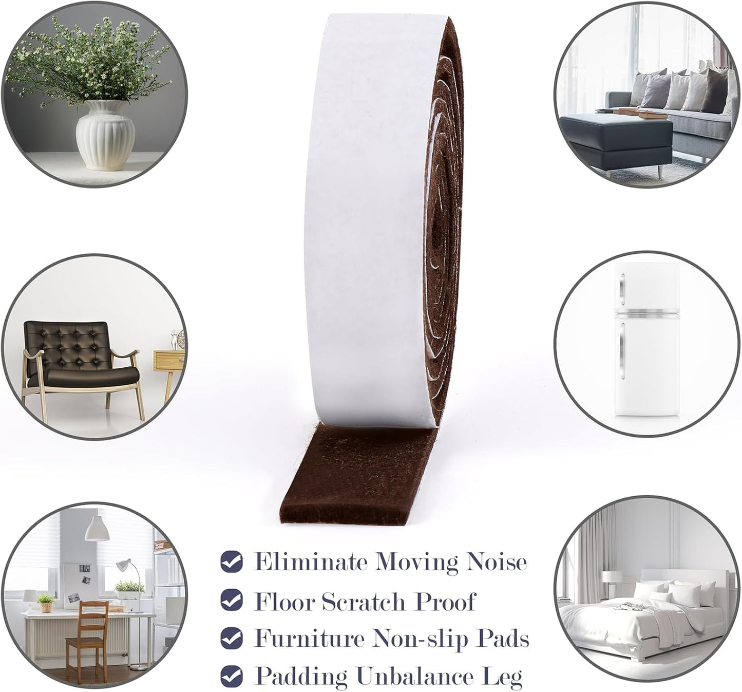 Pllieay 2 Pack Felt Strip Rolls with Adhesive Backing Heavy-Duty Felt Furniture Pads for Hardwood Floors and Rocking Chair to Protect Surface from Scratches & Damage(Brown, 118 x 2 x 0.12 Inch)