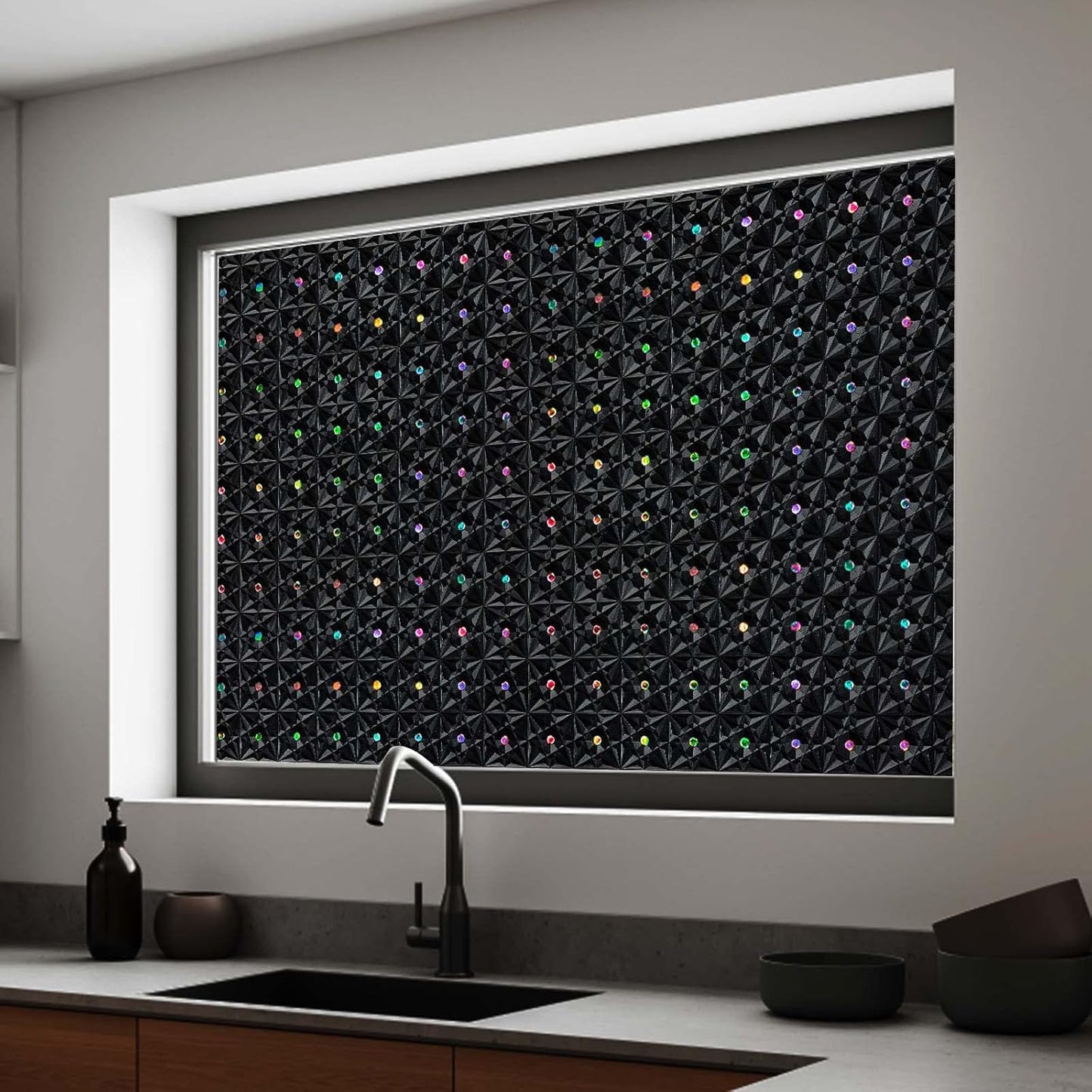 Windimiley 3D Diamond Frosted Window Privacy Film, Static Cling No-Glue Removable Vinyl, UV Blocking Heat Control for Bathroom Bedroom Door, 17.5 x 78.7 inch