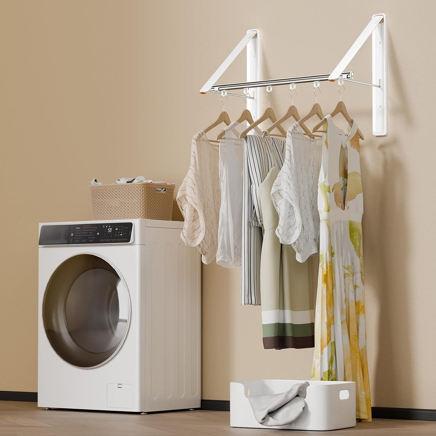 Retractable Clothes Drying Rack for wall clothes hanger rack for Laundry | Folding Hanger Rack Laundry Hanger Dryer Rack, Easy to Install, Closet Storage Organization, Space Saving Aluminium,Walnut