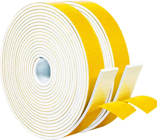 Yotache Weather Stripping Door Seal Strip White 3/8" x1/8", 50Ft Total, Foam Insulation Tape Gasket for Door Frame and Windows, 3 Rolls x 16.5Ft