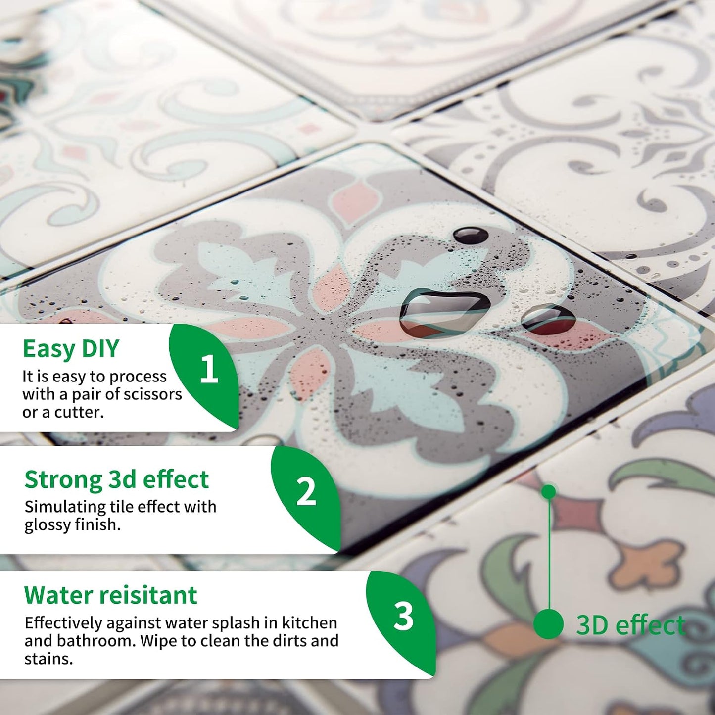LONGKING Peel and Stick Backsplash Tile Stickers, Colorful Talavera Mexican Tile, Stick on Wall Tiles (10 Sheets)