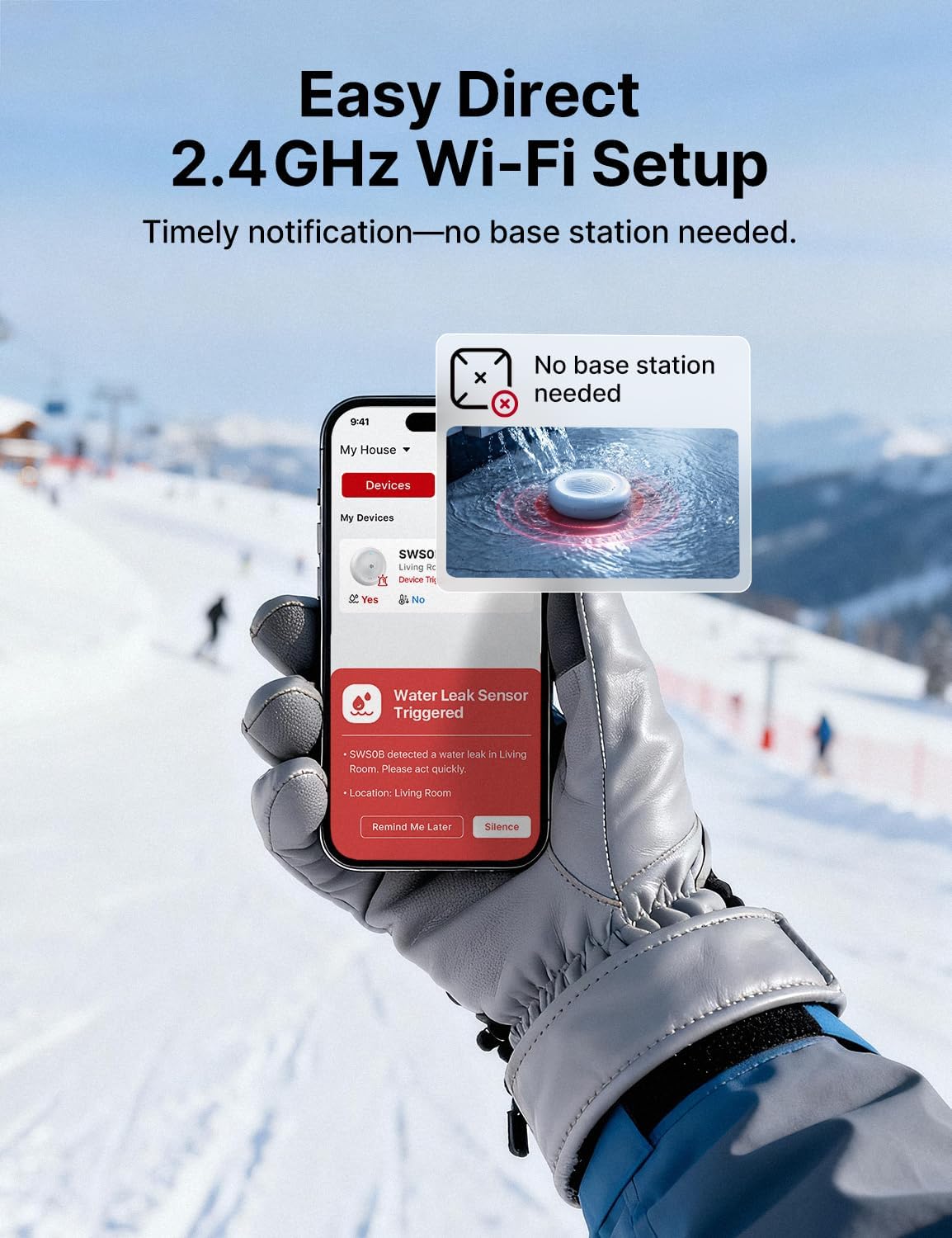 X-Sense Wi-Fi Water Leak Detector for Home - Smart 2-in-1 Leak & Low-Temperature Sensor with App Alerts, Protection for Homes, Kitchens & Basements, Model SWS0B, 1 Pack