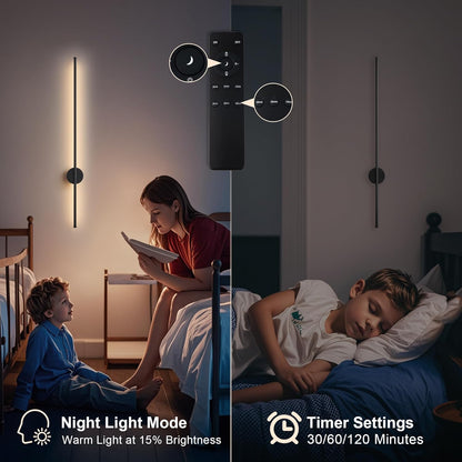 Battery Operated Modern Wall Sconces, Dimmable Wireless Wall Light Set of Two with Remote Control, 3 Color Temperatures, Rechargeable LED Wall Sconce for Bedroom, Living Room, Hallway, 23.6 Inch Brass