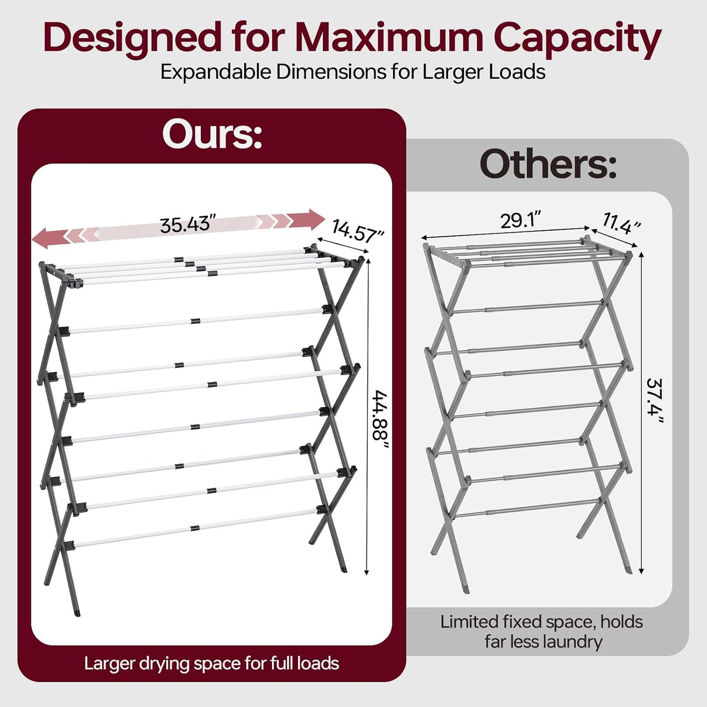 APEXCHASER Extra Large Clothes Drying Rack, Foldable & Extendable Laundry Rack with Adjustable Size (20.87"-35.43" L), Space-Saving, Rust-Resistant Frame for Indoor/Outdoor Use, White