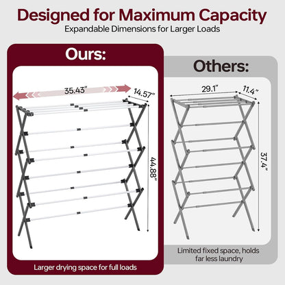 APEXCHASER Extra Large Clothes Drying Rack, Foldable & Extendable Laundry Rack with Adjustable Size (20.87"-35.43" L), Space-Saving, Rust-Resistant Frame for Indoor/Outdoor Use, White
