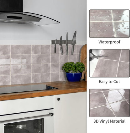 10 Sheet Thicker Peel and Stick Backsplash Tile, 12"x12" 3D Self Adhesive Square Mosaic Subway Checkered Vinyl Backsplash Stick on Wall Tiles for Bathroom, Kitchen, Living Room (10, Orange)