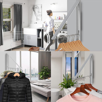 Retractable Clothes Drying Rack Wall Mounted, White | Foldable, Space-Saving, For Laundry Room/Bathroom/RV, Stainless Steel/Aluminum