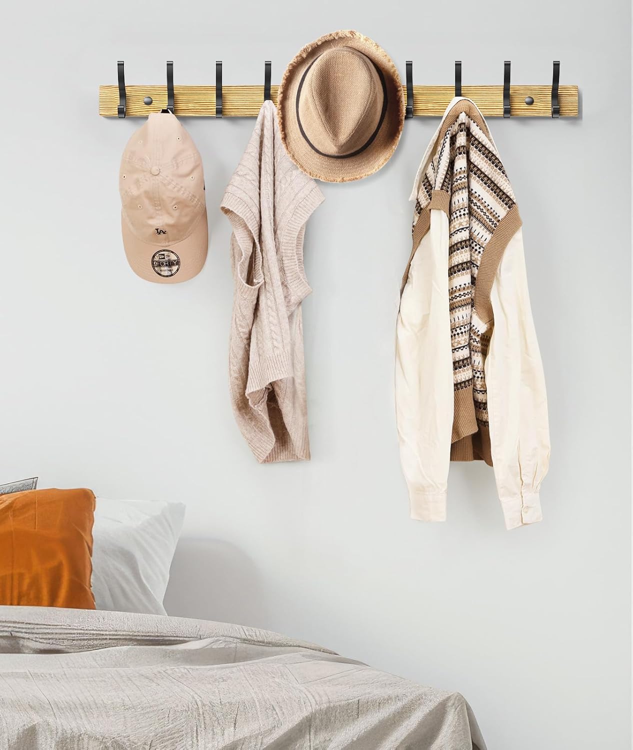 Optish Coat Rack Wall Mount, 16.5 Inches Wood Coat Hooks, Wall Hooks for Hanging, Hat Rack Bag Hanger Key Holder for Wall, Purse Hanger Towel Racks for Bathroom (1Pack, Brown)
