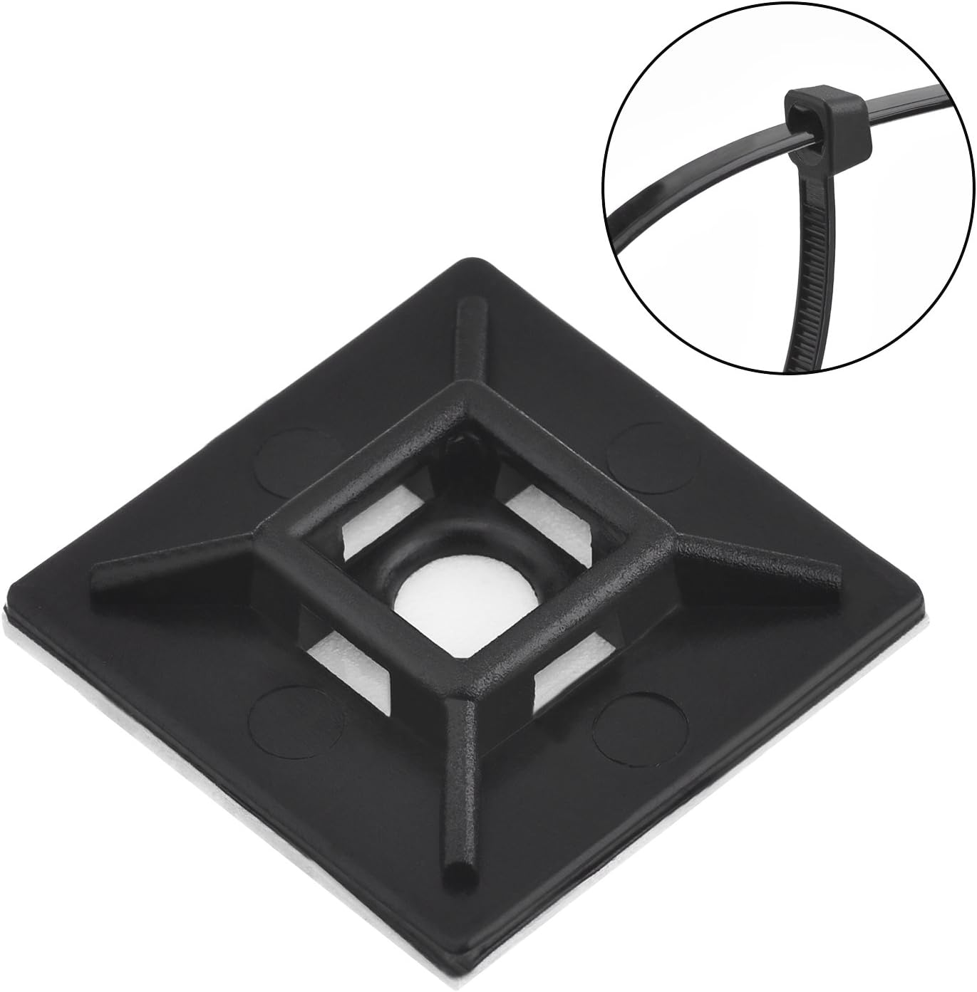 Hicarer 100 Pack Adhesive Clips for Wire Zip Tie Holder Mounts Self Adhesive Cable Base Holders Black Multi Purpose Cords Cable Tie Sticky Desk Wall Organizer